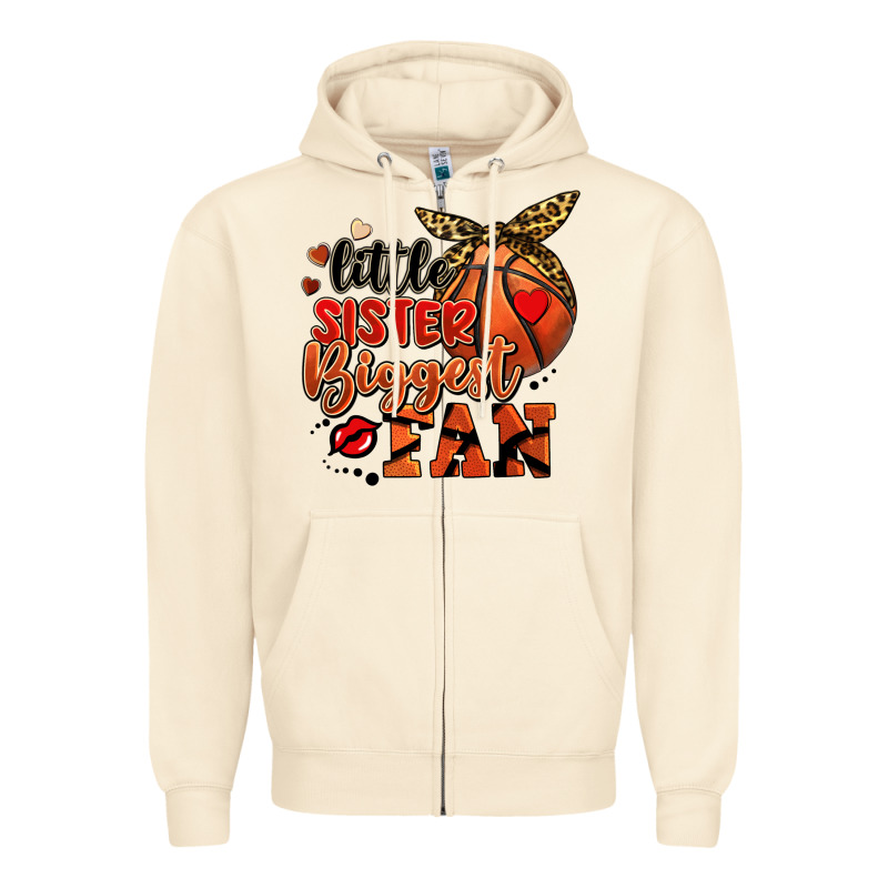 Little Sister Biggest Fan Basketball Zipper Hoodie by FaDigitalArtStudio | Teevron