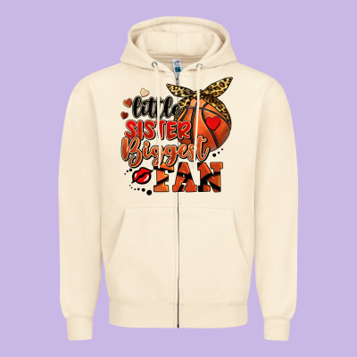 Little Sister Biggest Fan Basketball Zipper Hoodie Designed By Fadigitalartstudio