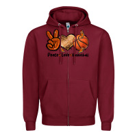 Burgundy Peace Love Basketball Zipper Hoodie - FaDigitalArtStudio