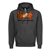 Charcoal Heather Peace Love Basketball Zipper Hoodie - FaDigitalArtStudio