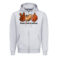 Heather Grey Peace Love Basketball Zipper Hoodie - FaDigitalArtStudio