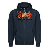 Navy Peace Love Basketball Zipper Hoodie - FaDigitalArtStudio