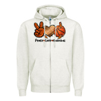 Oatmeal Heather Peace Love Basketball Zipper Hoodie - FaDigitalArtStudio