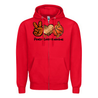 Red Peace Love Basketball Zipper Hoodie - FaDigitalArtStudio
