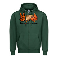 Sports Green Peace Love Basketball Zipper Hoodie - FaDigitalArtStudio