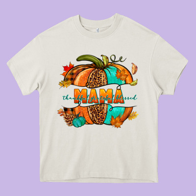 Thankful Grateful Blessed Mama Pumpkin Heavy Core Tee Designed By Nancycooperartshop