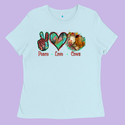 Peace Love Cows Ladies Tee Designed By Jasminsmagicworld