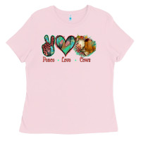 Bubblegum Pink Peace Love Cows Ladies Tee - Jasminsmagicworld