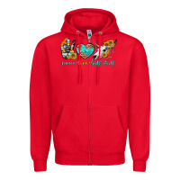Red peace love bull skull bbs Zipper Hoodie - BundleAndBundleShop