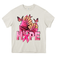 Cream Hope Breast Cancer Caucasian hand nails Heavy Core Tee - NancyCooperArtShop
