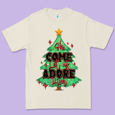 Oh Come Let Us Adore Him Christmas Tree Premium Tee Designed By Maliassmallbusiness