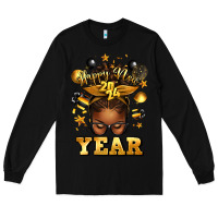 Black happy new year afro messy bun Long Sleeve Tee - texasbilliewilder