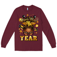 Burgundy happy new year afro messy bun Long Sleeve Tee - texasbilliewilder