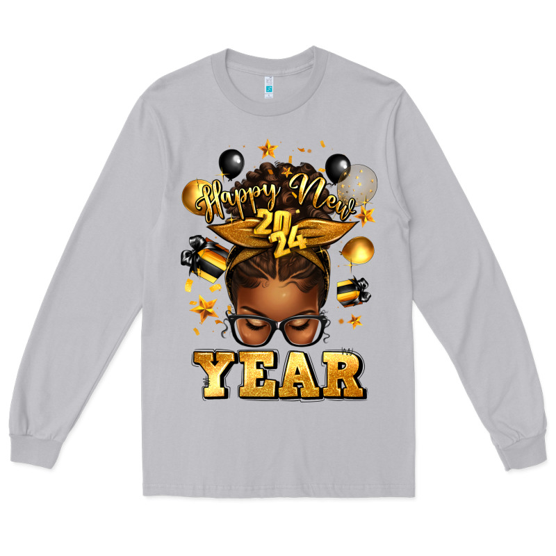 Happy New Year Afro Messy Bun Long Sleeve Tee by texasbilliewilder | Teevron