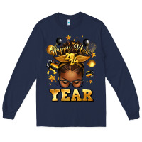 Navy happy new year afro messy bun Long Sleeve Tee - texasbilliewilder