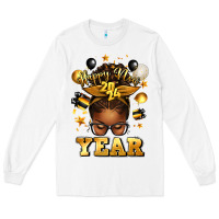 White happy new year afro messy bun Long Sleeve Tee - texasbilliewilder
