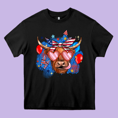 Western America Cow Heavy Core Tee Designed By Jahusdesignshop