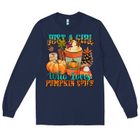Navy Just a girl who loves pumpkin spice Long Sleeve Tee - NancyCooperArtShop