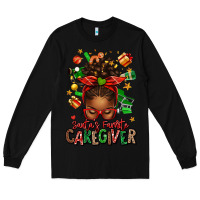 Black santas favorite caregiver afro messy bun Long Sleeve Tee - texasbilliewilder