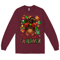 Burgundy santas favorite caregiver afro messy bun Long Sleeve Tee - texasbilliewilder
