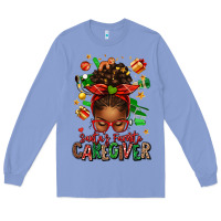 Colony Blue santas favorite caregiver afro messy bun Long Sleeve Tee - texasbilliewilder