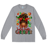 Heather Grey santas favorite caregiver afro messy bun Long Sleeve Tee - texasbilliewilder