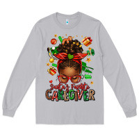 Santas Favorite Caregiver Afro Messy Bun Long Sleeve Tee | Teevron