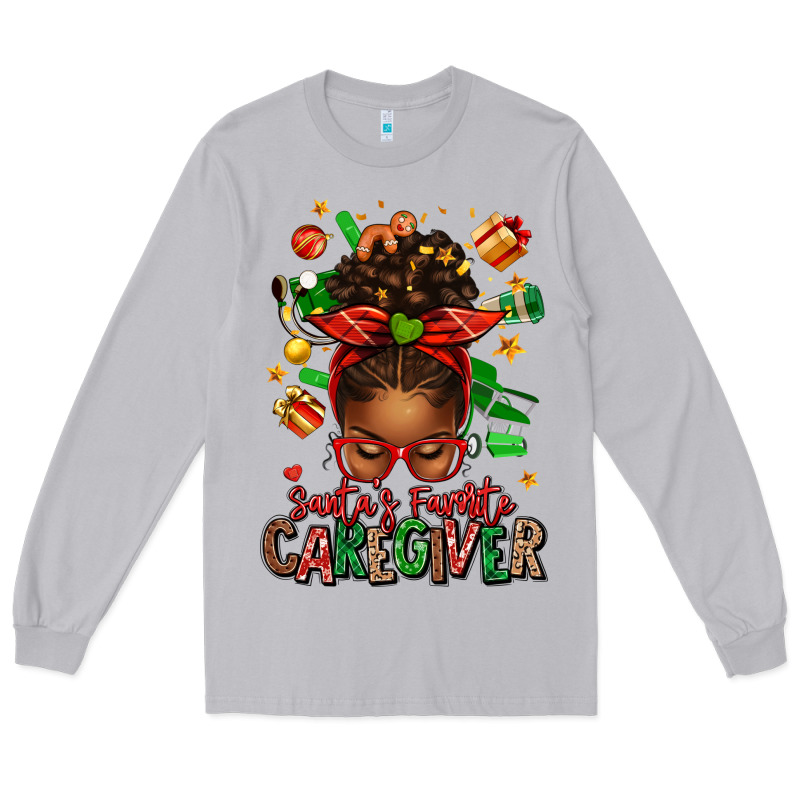 Santas Favorite Caregiver Afro Messy Bun Long Sleeve Tee by texasbilliewilder | Teevron