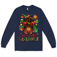 Navy santas favorite caregiver afro messy bun Long Sleeve Tee - texasbilliewilder