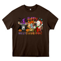 Chocolate Brown Happy Hallothanksmas goats Heavy Core Tee - NancyCooperArtShop