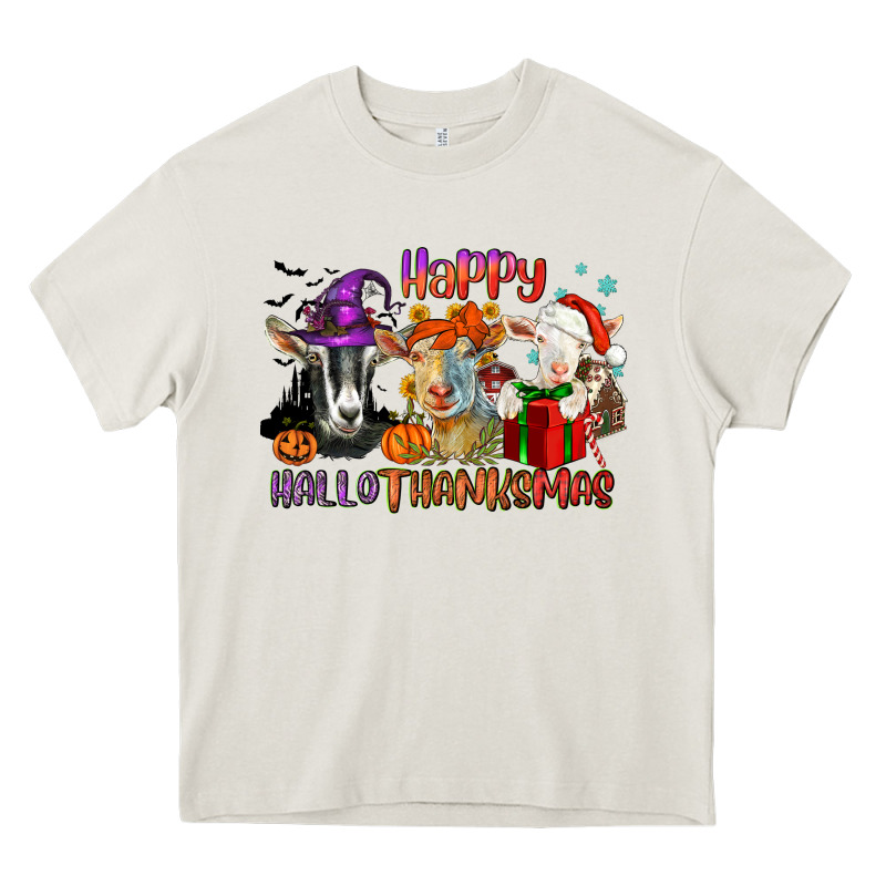 Happy Hallothanksmas Goats Heavy Core Tee by NancyCooperArtShop | Teevron