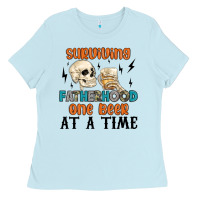 Baby Blue surviving fatherhood one beer at a time Ladies Tee - MaliasSmallBusiness