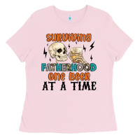 Bubblegum Pink surviving fatherhood one beer at a time Ladies Tee - MaliasSmallBusiness