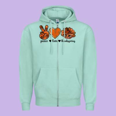 Peace Love Thanksgiving Bbs Zipper Hoodie Designed By Bundleandbundleshop
