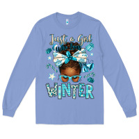 Colony Blue just a girl who loves winter afro messy bun Long Sleeve Tee - texasbilliewilder