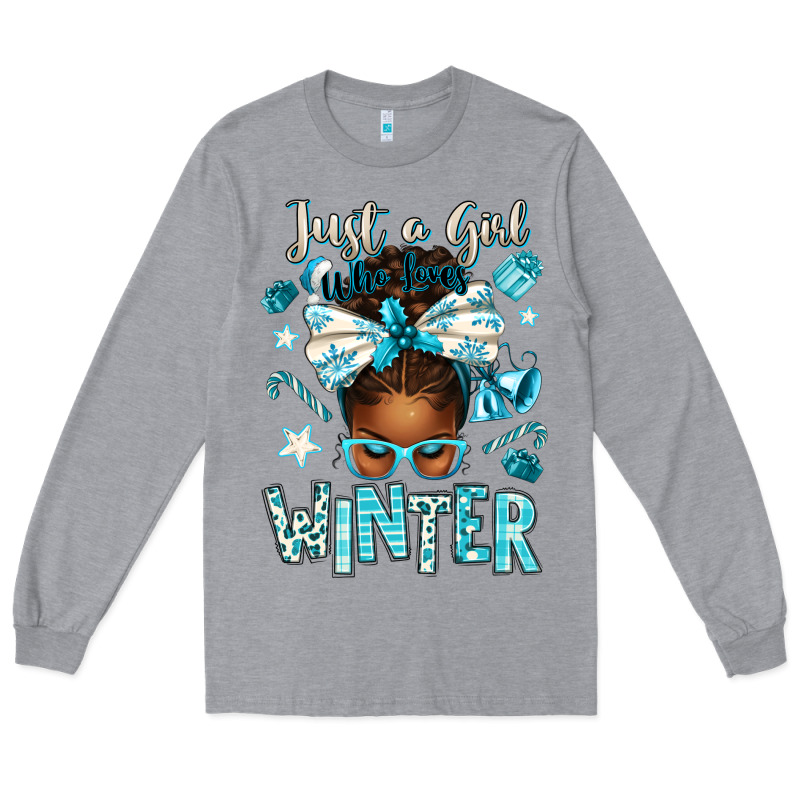 Just A Girl Who Loves Winter Afro Messy Bun Long Sleeve Tee by texasbilliewilder | Teevron