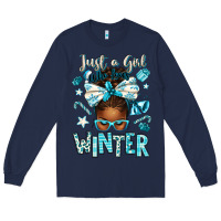 Navy just a girl who loves winter afro messy bun Long Sleeve Tee - texasbilliewilder