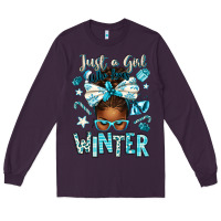 Plum just a girl who loves winter afro messy bun Long Sleeve Tee - texasbilliewilder