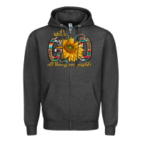 Charcoal Heather with god all things are possible with sunflower bbs Zipper Hoodie - BundleAndBundleShop