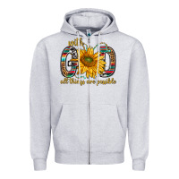 Heather Grey with god all things are possible with sunflower bbs Zipper Hoodie - BundleAndBundleShop