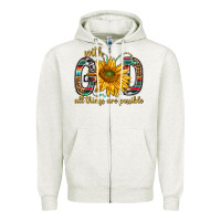 Oatmeal Heather with god all things are possible with sunflower bbs Zipper Hoodie - BundleAndBundleShop