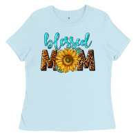 Baby Blue blessed mom with sunflower Ladies Tee - NancyCooperArtShop