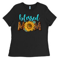 Black blessed mom with sunflower Ladies Tee - NancyCooperArtShop