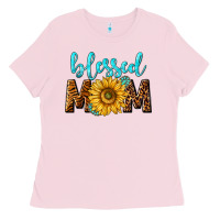 Bubblegum Pink blessed mom with sunflower Ladies Tee - NancyCooperArtShop