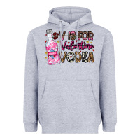 Heather Grey V is For Valentine Vodka Heavyweight Hoodie - CowhideDigitalArt