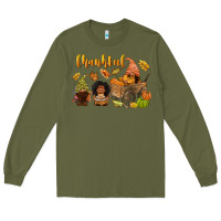 Army Green Thankful afro gnome Long Sleeve Tee - NancyCooperArtShop