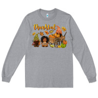 Heather Grey Thankful afro gnome Long Sleeve Tee - NancyCooperArtShop