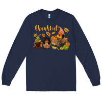 Navy Thankful afro gnome Long Sleeve Tee - NancyCooperArtShop