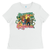 White busy doing cowgirl Ladies Tee - NancyCooperArtShop