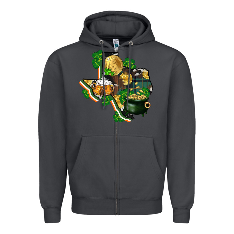 Texas Map St Patricks Day Zipper Hoodie by FaDigitalArtStudio | Teevron